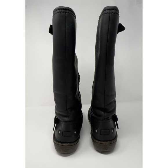 UGG 1003335 Tupelo Womens 10 Black Leather Tall Sheepskin Lined Riding Boots Zip - Picture 6 of 12